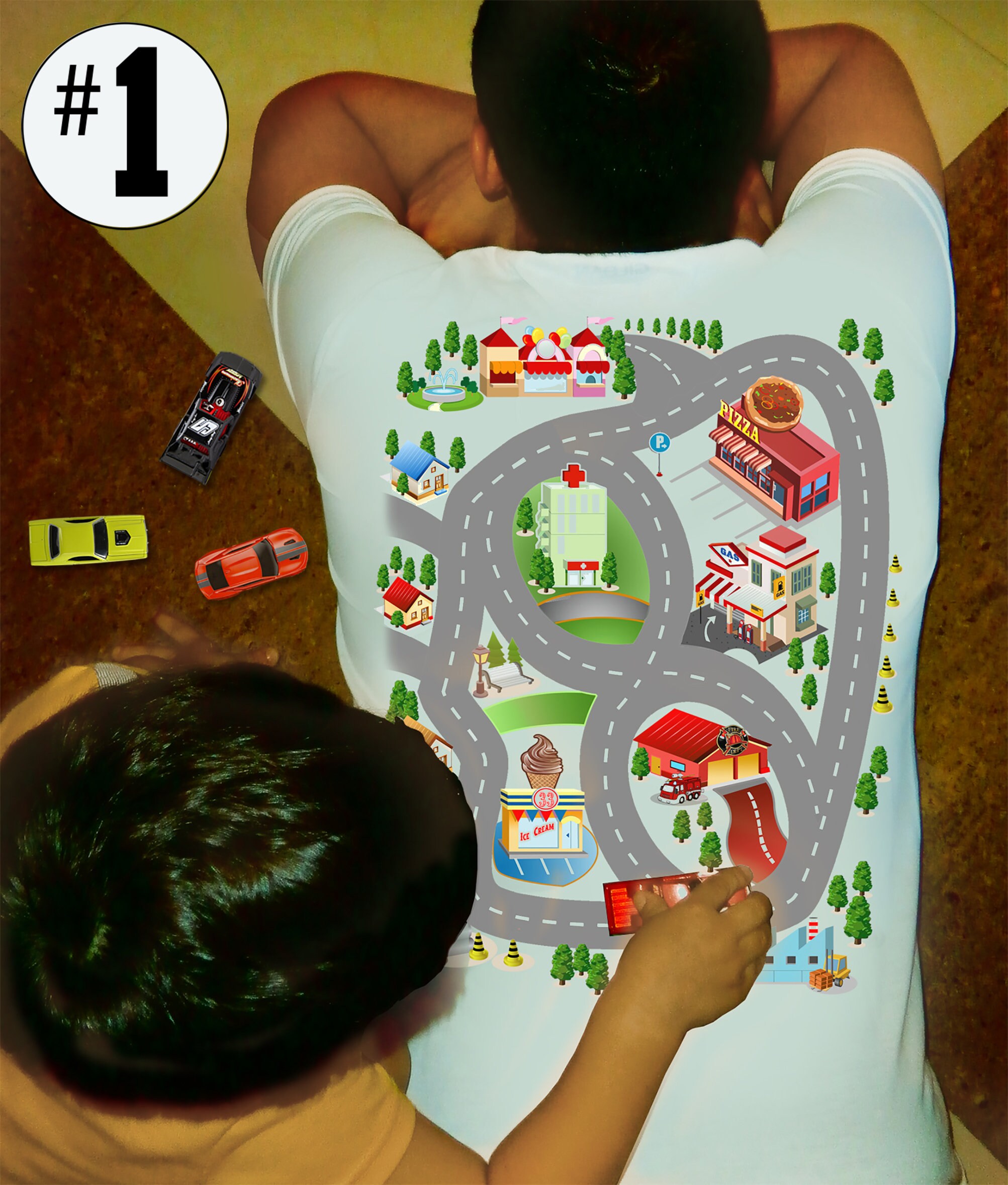 Play Cars On Dad's Back Playmat Road Map Car Race Track T Shirt