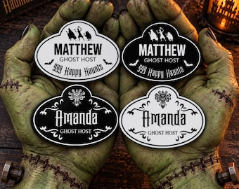 Halloween Ghost Host Pin Badge, Haunted Mansion Halloween pin, employee pin, halloween disney pin, Personalized Disney Name Tag