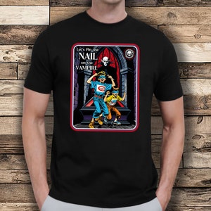 Rolig Halloween-vampyr-T-shirt: Pin the Nail, unisex-tröja bild 7