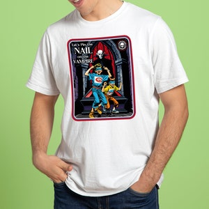 Rolig Halloween-vampyr-T-shirt: Pin the Nail, unisex-tröja bild 9