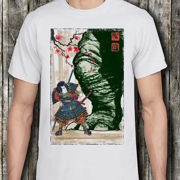 Godzilla Kaiju Vs. Vintage Samurai Funny T-shirt - Dri-Fit Material