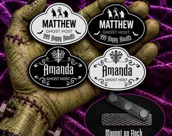 Halloween Ghost Host Pin Badge, Haunted Mansion Halloween pin, employee pin, halloween disney pin, Personalized Disney Name Tag