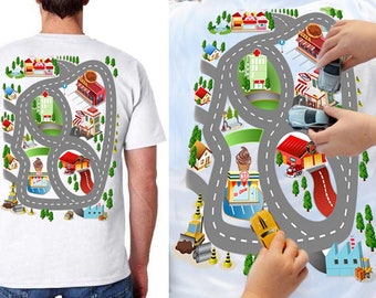 Play Cars On Dad's Back Mat Road Car Race Track T-Shirt, Dad Mom Father's Day Family Gift, Playmat Massage TShirt, Daddy's Birthday Present