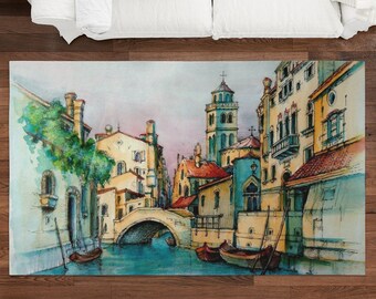 Italy Lover Gift Rugs, Old Venice Rugs, Boat Rugs, Landscape Rug, Entryway Rug, Soft Rug, Gift Rug, Office Decor Rug, Pattern Rug,