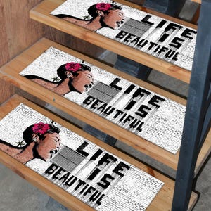 Banksy Life Is Beautiful Rugs, Woman Graffiti Rug, Banksy Woman Rug, Banksy Rug, Door Mat, Graffiti Pattern Rug, Step Rug, Personalized Rug,