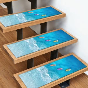 Zeelandschaptapijten, kleurrijk boottapijt, oceaantapijt, blauwe opstaptapijten, trapkleed, gepersonaliseerd tapijt, opstapkleed kust, deurmat, modern opstapkleed,