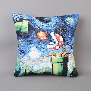 Mario Starry Night Pillow, Game Room Decor, Mario Bros, Mario World Pillow, Modern Pillow, Starry Night Art, Pillow Cover,  Home Decor,