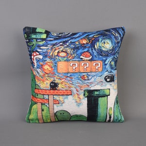 Mario Starry Night Pillow, Game Room Decor, Mario Bros, Mario World Pillow, Modern Pillow, Starry Night Art, Pillow Cover, Home Decor,