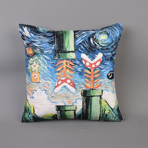 Mario Sternennacht Kissen, Spielzimmer Dekor, Mario Bros, Mario World Kissen, Modernes Kissen, Sternennacht Kunst, Dekorativer Kissenbezug,