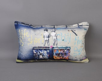Banksy Pillow Cover, Life Is Short Pillow, Graffiti Pillow Cover, Banksy Pillow, Pillow Cases, Decorative Pillow Cover, Home Decor Pillow,