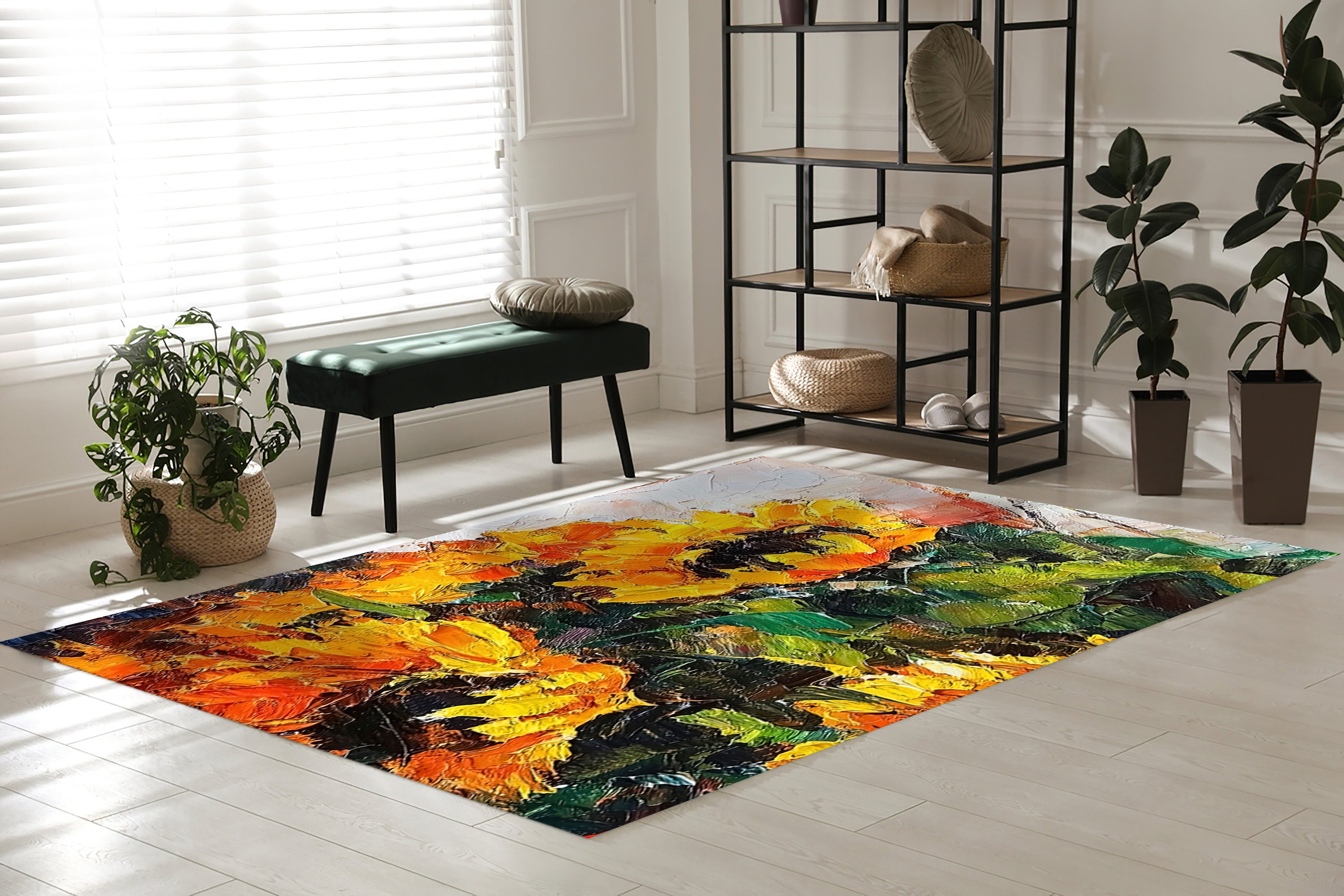 Oil Rug Bouquet of Sunflower Rug, Oil Rug, Contemporary Rug, Botanical Rugs ...
