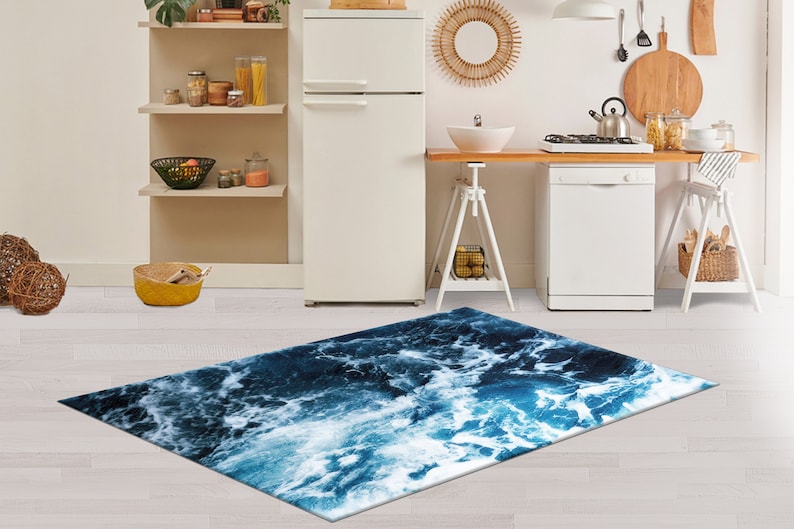 Ocean Waves Chenille Rug, Coastal Home Decor image 4
