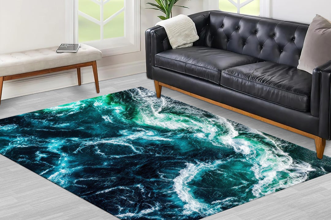 Aerial Ocean View Rugs, Crashing Waves Rug, Churning Water Rugs, Marble ...