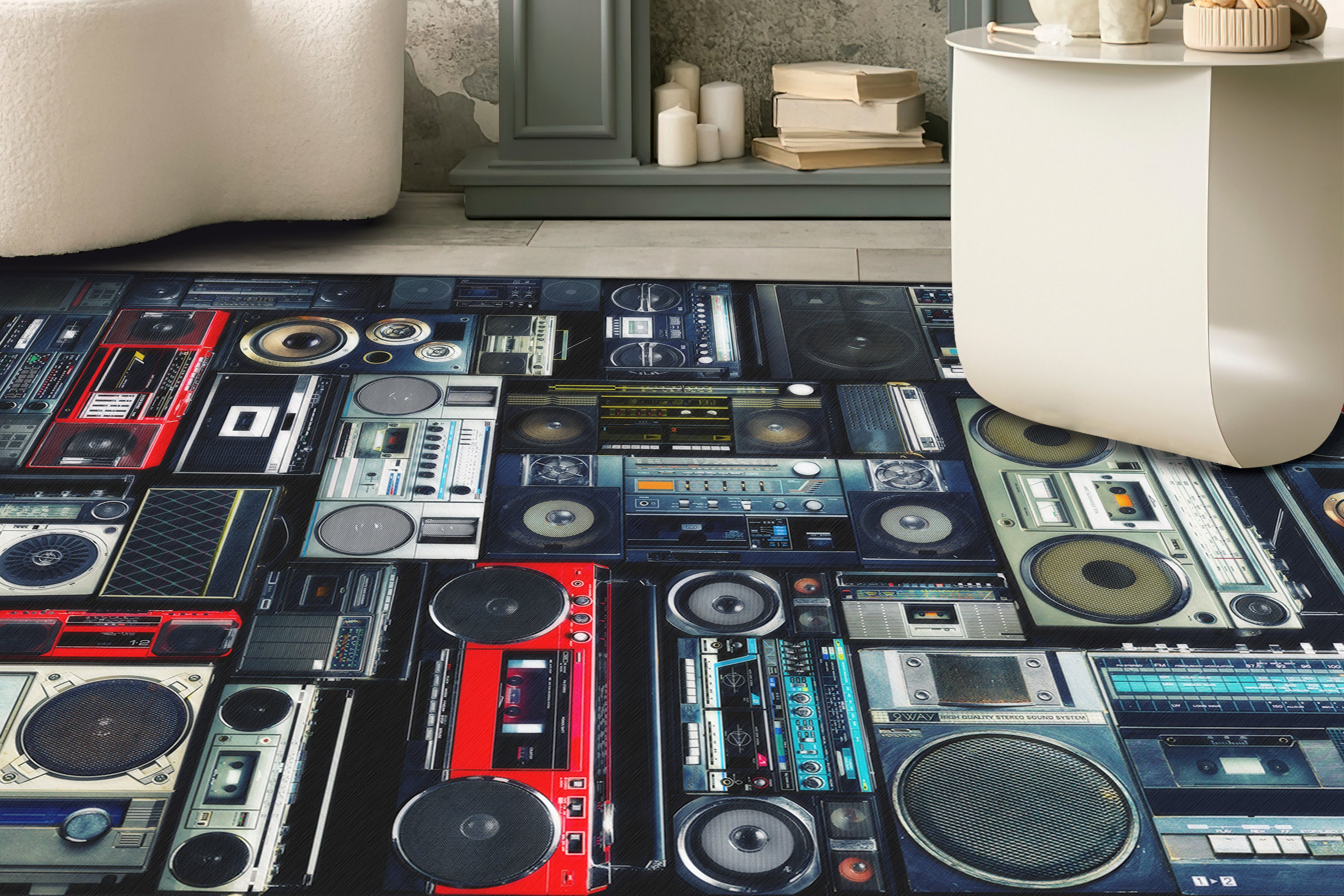 Retro Boombox Music Rug | Vintage Stereo Printed Rug | Machine Washable ...