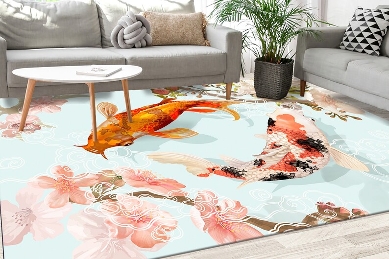 Japanese Koi Fish Rug, Zen Rug, Koi Rugs, Animal Rugs, Door Mat, Entry Rug, 3D Printed Rug, Bridesmaid Gift, Personalized Gifts, Trendy Rug, image 4