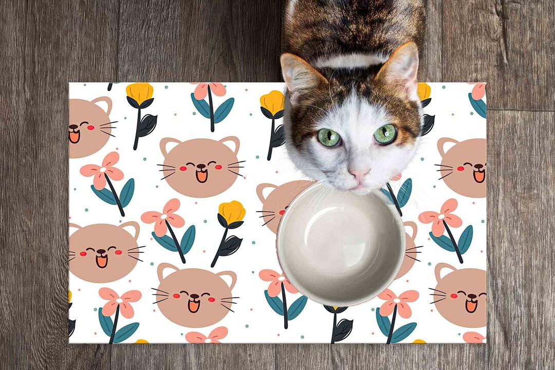 Cat Pet Mat, Personalized Cat Rug, Abstract Cat Rug, Yellow Food Mat ...