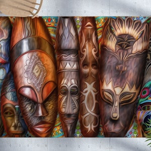 Traditioneller Afrikanischer Maskenteppich, Afrikanischer Maskenteppich, Braune Teppiche, Abstrakter Teppich, Wohnzimmerteppich, Dekorativer Teppich, Personalisierte Geschenke