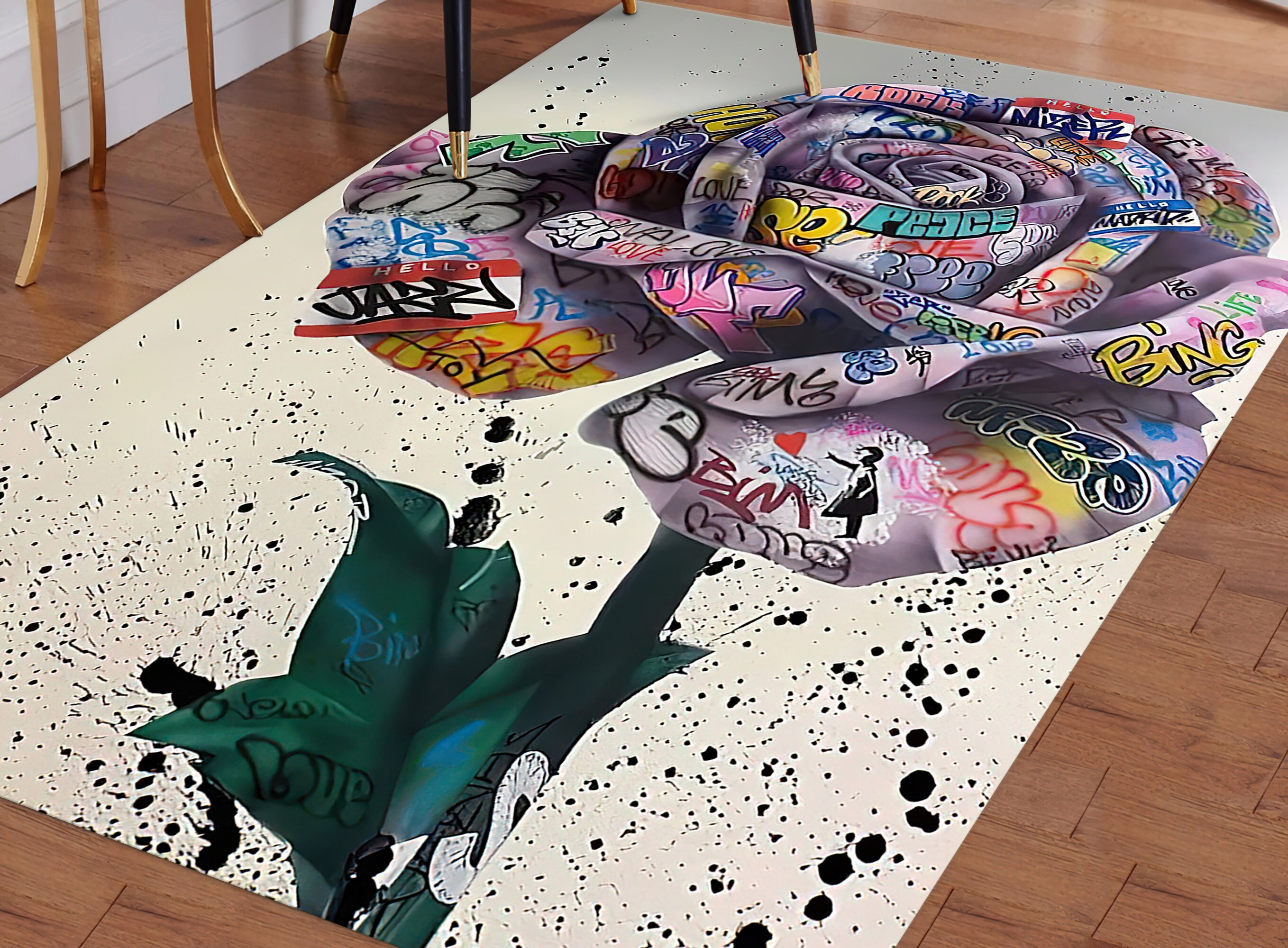 Banksy Rose Graffiti Rug Modern Rugs Banksy Graffiti Rug - Etsy