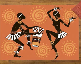 African Woman Rugs, African Couple Rugs, African Dancers Rug, Ethnic Rugs, Luxury Rug, Door Mat, Dining Room Rug, Orange Rug, Black Rug,