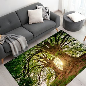 Tree Rugs, Green Rug, Nature View Rug, Landscape Rugs, Chenille Rug, Gift For The Home, Thin Rug, Bridesmaid Gift, Green Rug, Soft Rug,