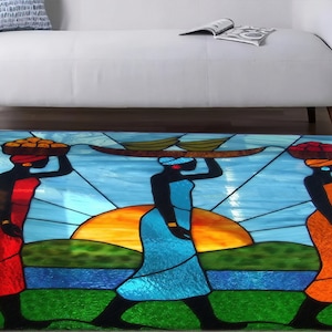 African Woman Rugs, Abstract Woman Rug, Ethnic Woman Rug, Abstract Rugs, Black Woman Rug, Saloon Rug, Thin Rug, Anti-Slip Carpet, Boho Rug,