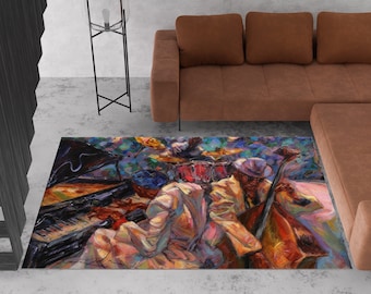 Jazz Musicians Painting Rugs, Saxophone Rugs, Jazz Rug, Abstract Rug, Anti-Slip Carpet, Area Rug, Front Door Rug, Bedroom Rug,