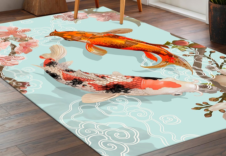 Japanese Koi Fish Rug, Zen Rug, Koi Rugs, Animal Rugs, Door Mat, Entry Rug, 3D Printed Rug, Bridesmaid Gift, Personalized Gifts, Trendy Rug, image 6