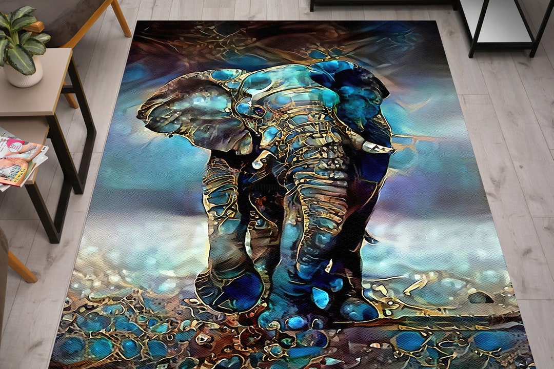 Blue Tones Elephant Rugs, Elephant Rug, Abstract Elephant Rug, Animal ...