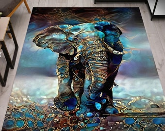 Blue Tones Elephant Rugs, Elephant Rug, Abstract Elephant Rug, Animal Rug, Custom Rug, Decorative Rug, Thin Rug, Wedding Rug, Small Rug,