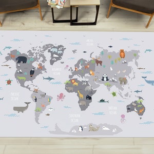 Weltkarte mit Tieren, Lernteppich, Kinderteppich, Kinderteppich, Kinderteppich, Kinderteppich, Cooler Teppich,