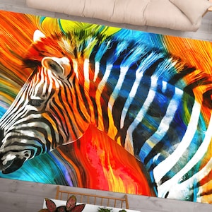 Abstract Colorful Zebra Rugs, Colorful Zebra Rug, Abstract Zebra Rug, Animal Rugs, Personalized Rug, Soft Rug, 3D Printed Rug, Colorful Rug,
