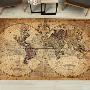 Tapis carte marron, tapis carte du monde vintage, tapis carte ancienne, tapis carte, tapis des douanes, tapis fin, tapis d'intérieur, tapis de chambre à coucher, cadeau pour elle, tapis de couloir,