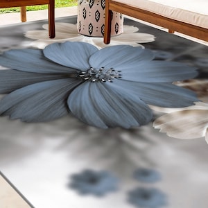 Modern Flower Rug, Luxury Flowers Rug, Blue Flowers Rug, Botanical Rug ...