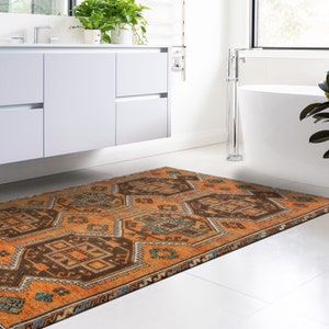 Geometric Rug, Kilim Pattern Rug, Brown Rugs, Anatolian Rug, Turkish Rug, Living Room Rug, Anti-Slip Carpet, Outdoor Rug, Orange Rug,