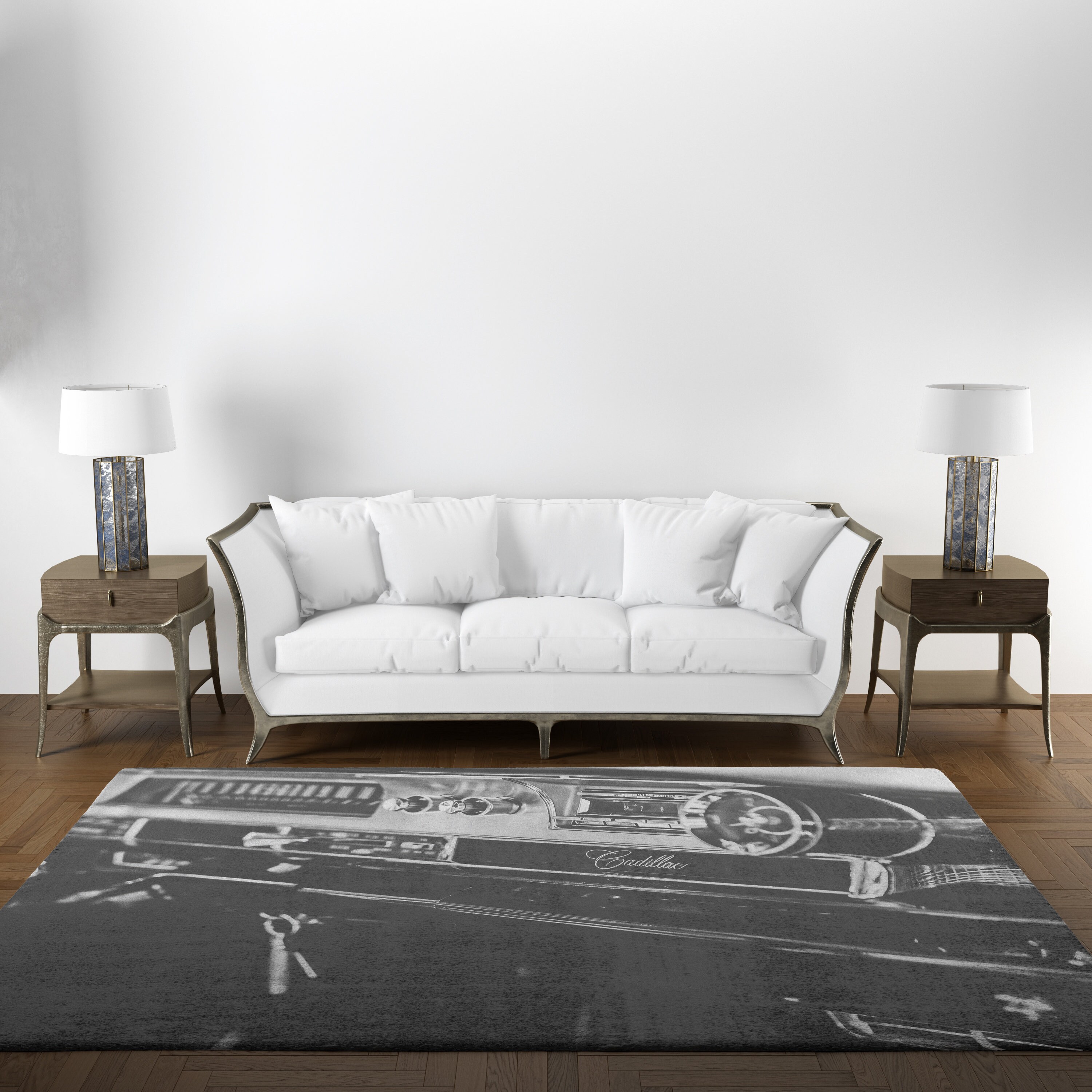 Cadillac Black White Rugs, Cadillac Rug, Antique Car Rugs, Car Rug ...