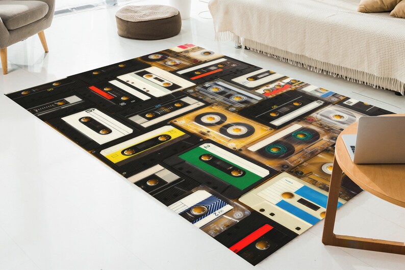 Retro Audio Cassette Rug, Audio Cassette Rugs, Vintage Cassette Rugs, Music Room Rug, Indoor Rug, Soft Rug, Cool Rug, Personalized Gifts, image 3
