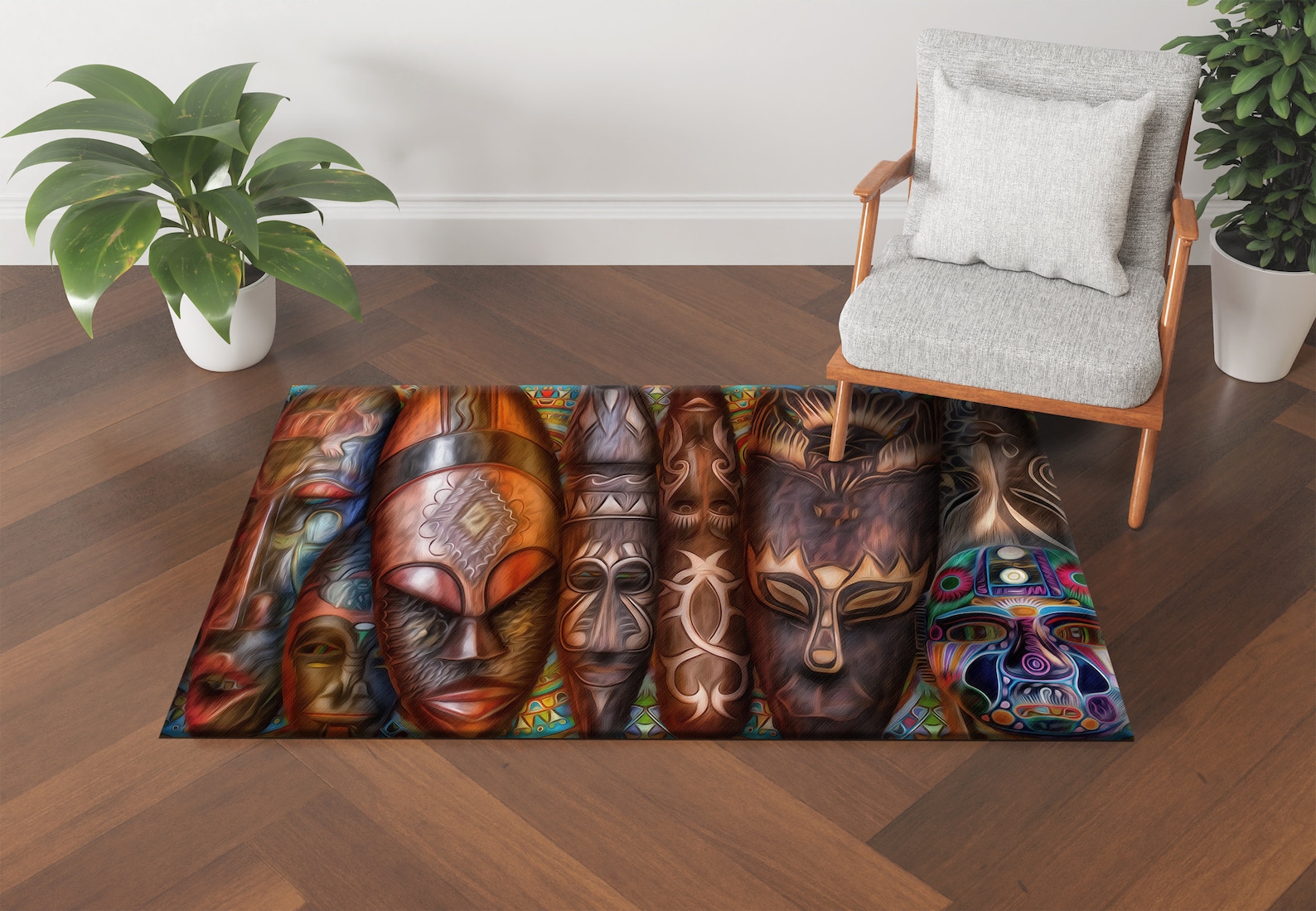 Abstract African Rug African Traditional Mask Rug, African Mask Rug, Brown Rugs, Abstract ...