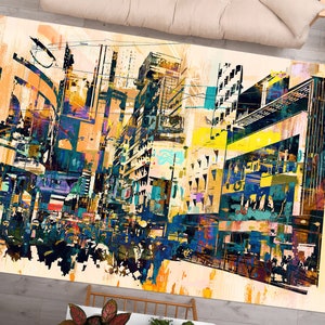 City Landscape Rug, Modern Rug, Abstract Rugs, View Rugs, Soft Rug, Office Rug, Gift Rug, Salon Decor Rug, Kitchen Rug, Office Rug,