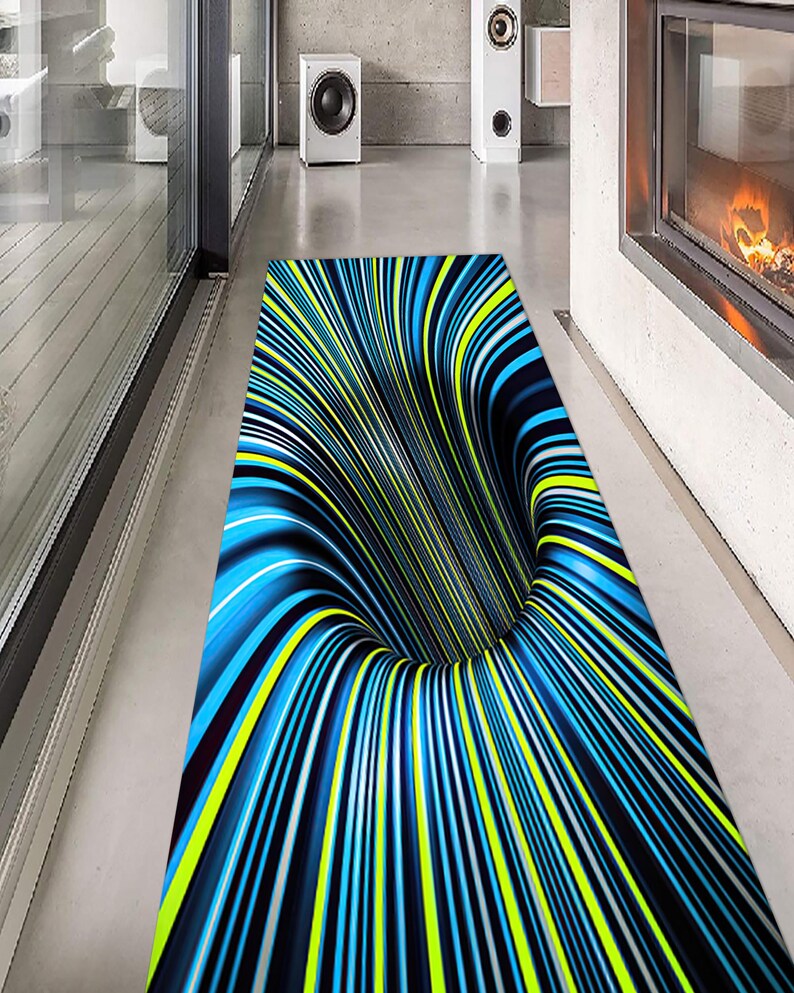 Visual Effects Rugs Optical Illusion Rug, 3D Effect Rug, Blue Rugs, Modern Rugs, Gift for ...