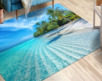 Alfombra de océano tropical, alfombra de paisaje de playa, alfombra de mar, alfombras de paisaje, alfombra de verano, regalos personalizados, alfombra de comedor, alfombra costera, alfombra azul,