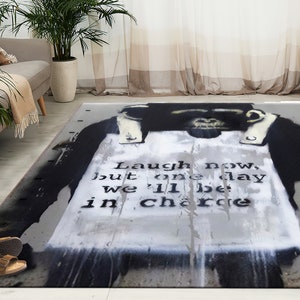 Banksy Monkey Rugs, Monkey Rugs, Laugh Now Rug, Banksy Rug, Personalized Gifts, Pattern Rug, 3D Printed Rug, Nursery Rug, Saloon Rug,