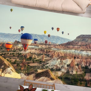 Luchtballonlandschap in Cappadocië Tapijten, tapijt Goreme, luchtballon landschapskleed, landschapstapijten, gangkleed, rond tapijt, gepersonaliseerd tapijt,