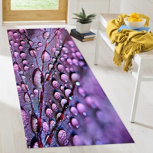 Purple Leaf and Water Drops Rugs, Leaf Rugs, Water Drops Rugs, Botanical Rugs, Office Rug, Car Mat, Kitchen Rug, Entryway Rug, image 5
