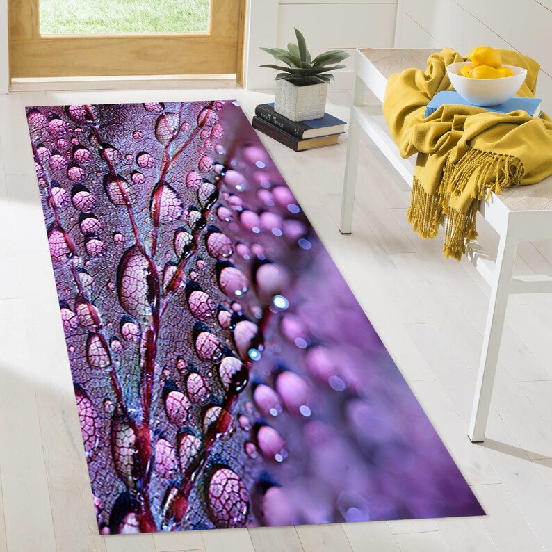 Purple Leaf and Water Drops Rugs, Leaf Rugs, Water Drops Rugs, Botanical Rugs, Office Rug, Car Mat, Kitchen Rug, Entryway Rug, image 5