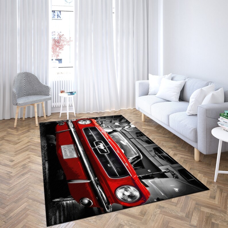 Ford Mustang Shelby Rug, Ford Mustang Rug, Man Cave Rugs, Car Rugs