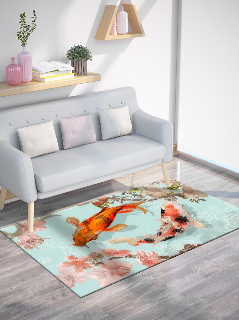 Japanese Koi Fish Rug, Zen Rug, Koi Rugs, Animal Rugs, Door Mat, Entry Rug, 3D Printed Rug, Bridesmaid Gift, Personalized Gifts, Trendy Rug, image 8