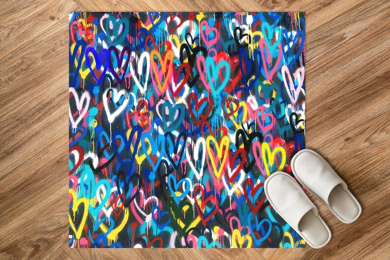 Alfombra Banksy Love Hearts, Alfombra Love, Alfombra Multicolor, Alfombra Abstracta, Alfombra de Entrada, Alfombra de Boda, Alfombra Fácil de Limpiar, Alfombra de Oficina, Alfombra Genial, Alfombras Delgadas, imagen 9