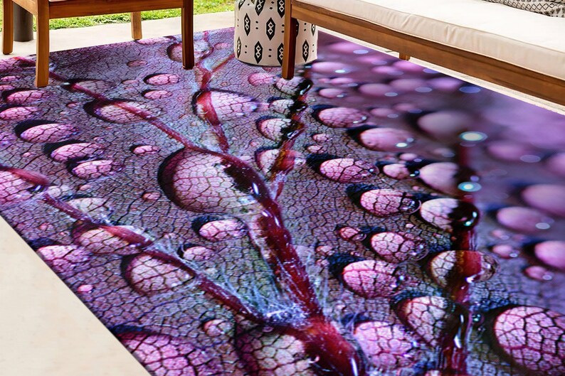 Purple Leaf and Water Drops Rugs, Leaf Rugs, Water Drops Rugs, Botanical Rugs, Office Rug, Car Mat, Kitchen Rug, Entryway Rug, image 4