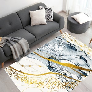 Gray And Gold Marble Rug, Shimmery Rug, Contemporary Rug, Modern Rugs, Area Rug, Non Slip Rug, Gift For Him, Anti-Slip Carpet, Pattern Rug,