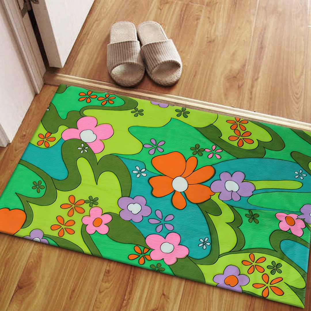 Power Rug Retro Flower Power Rug | Colorful 70s Style Floral Rug | Machine ...